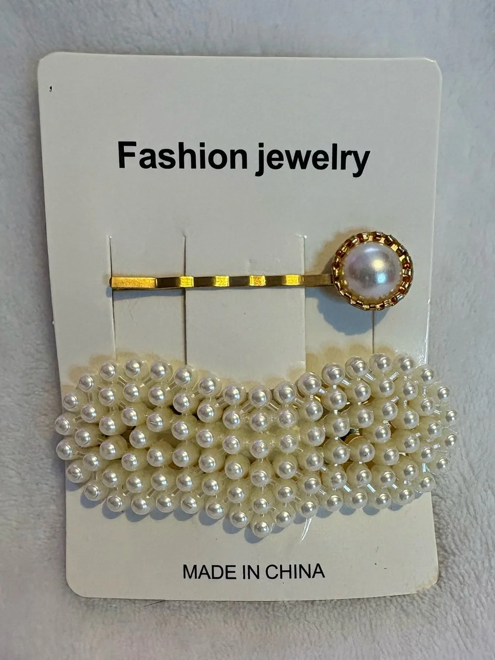 Fashion Jewelry Cream Pearl Hair Clip Set with Gold Accent